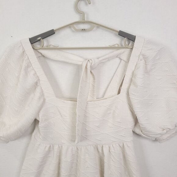 Free People Violet  Mini Dress White M Puff Sleeve Textured Back Tie babydoll - Picture 3 of 15